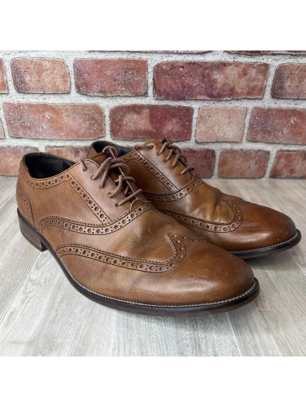 Cole Haan Williams Wingtip Men Shoes Oxford British Tan Leather C12210 Sz 9.5